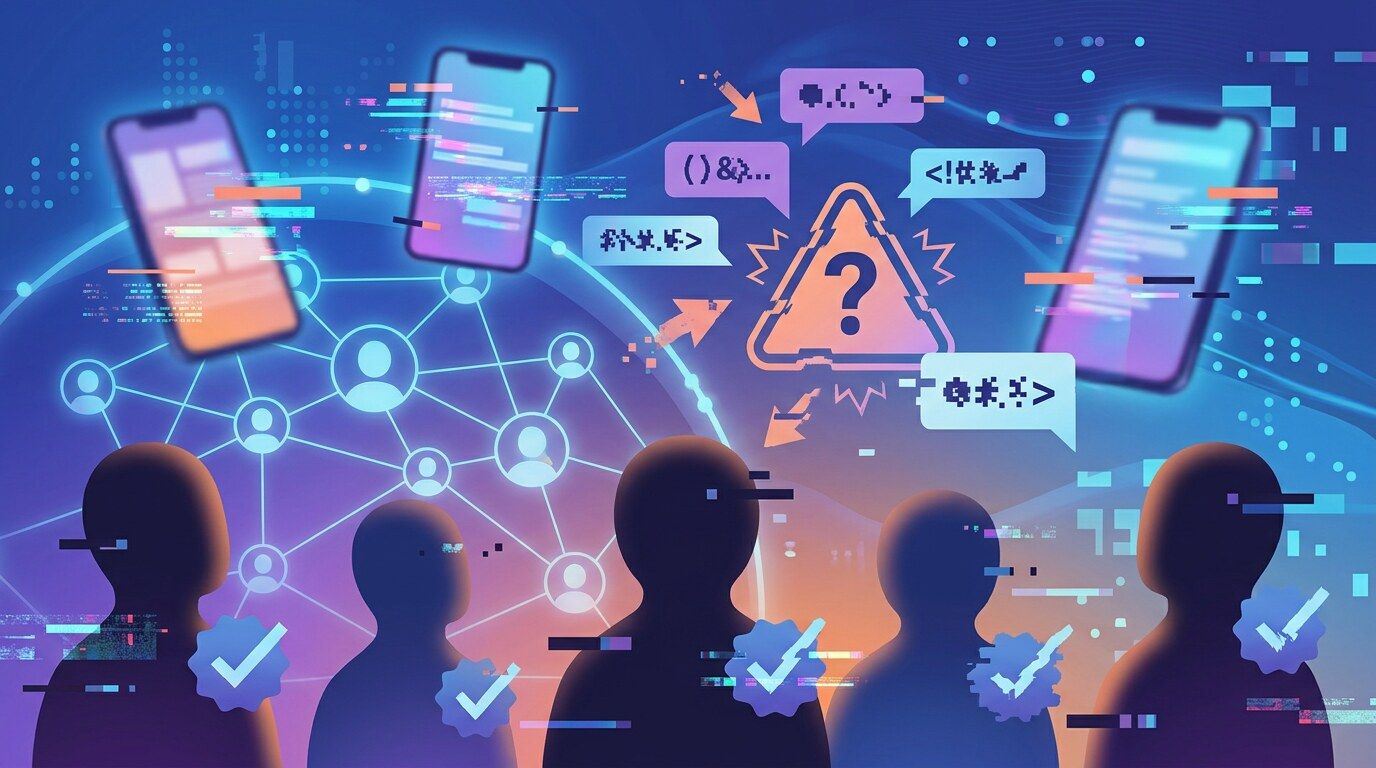SNSで拡散される偽のAI動画が混乱を生むイメージ