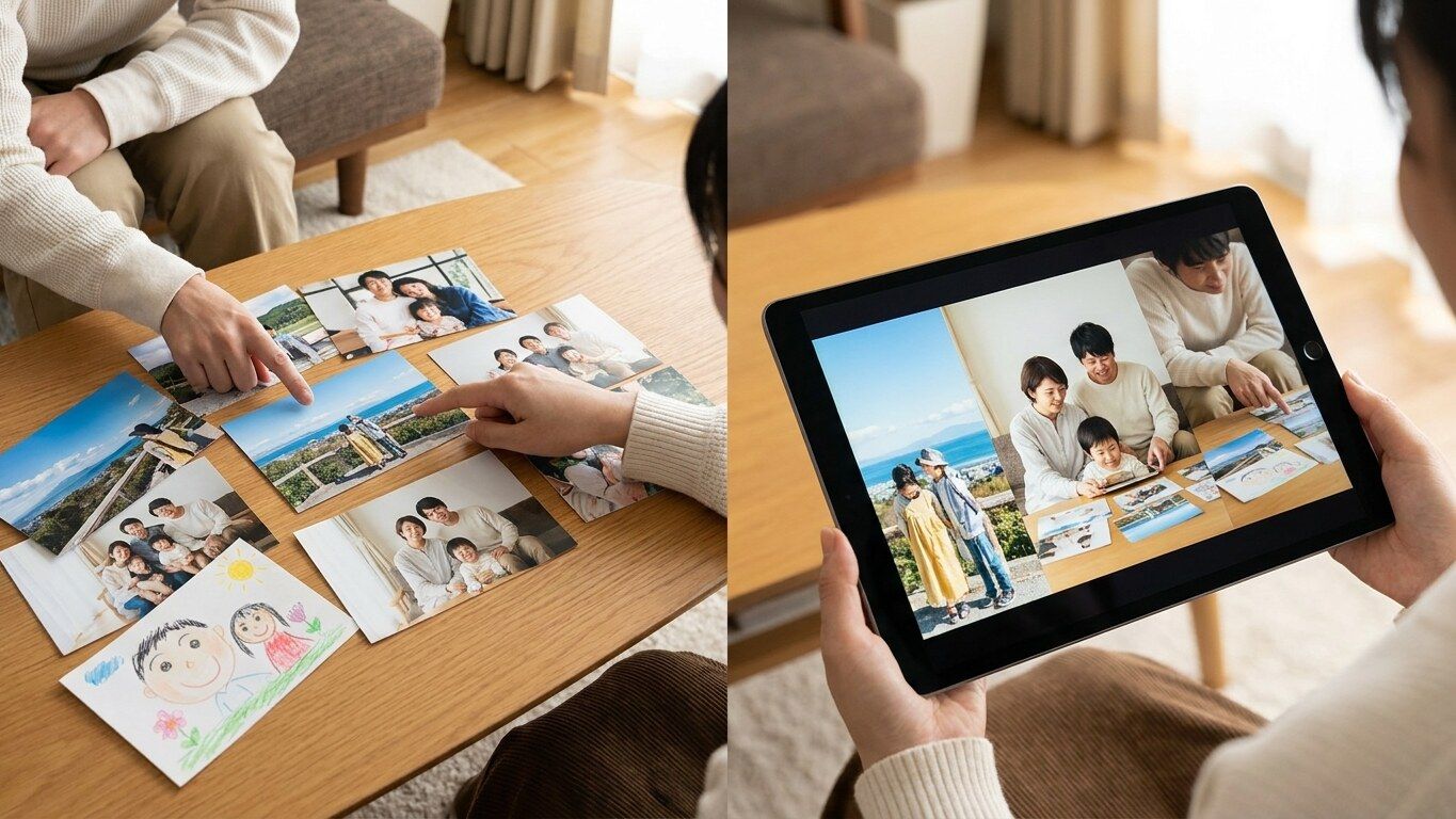 写真を並べてスライドショーを見ているイメージ