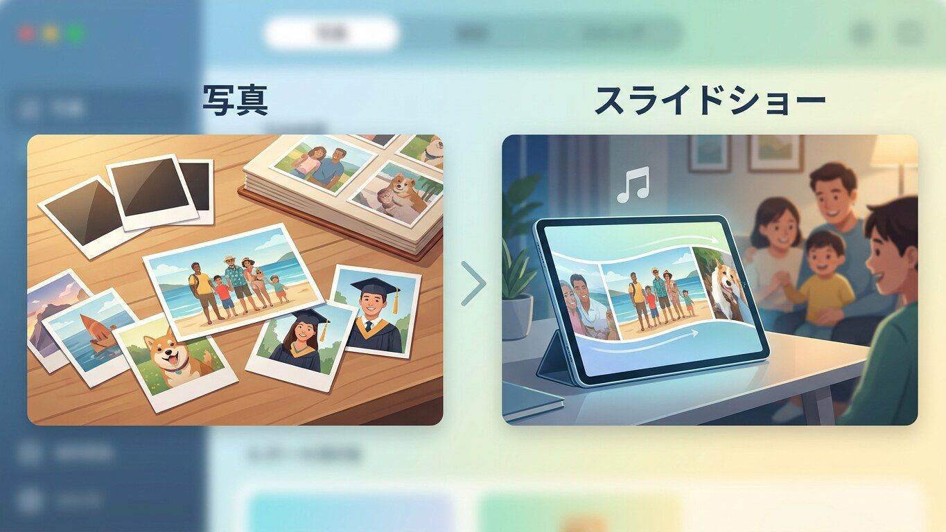 思い出写真をまとめたスライドショーのイメージ