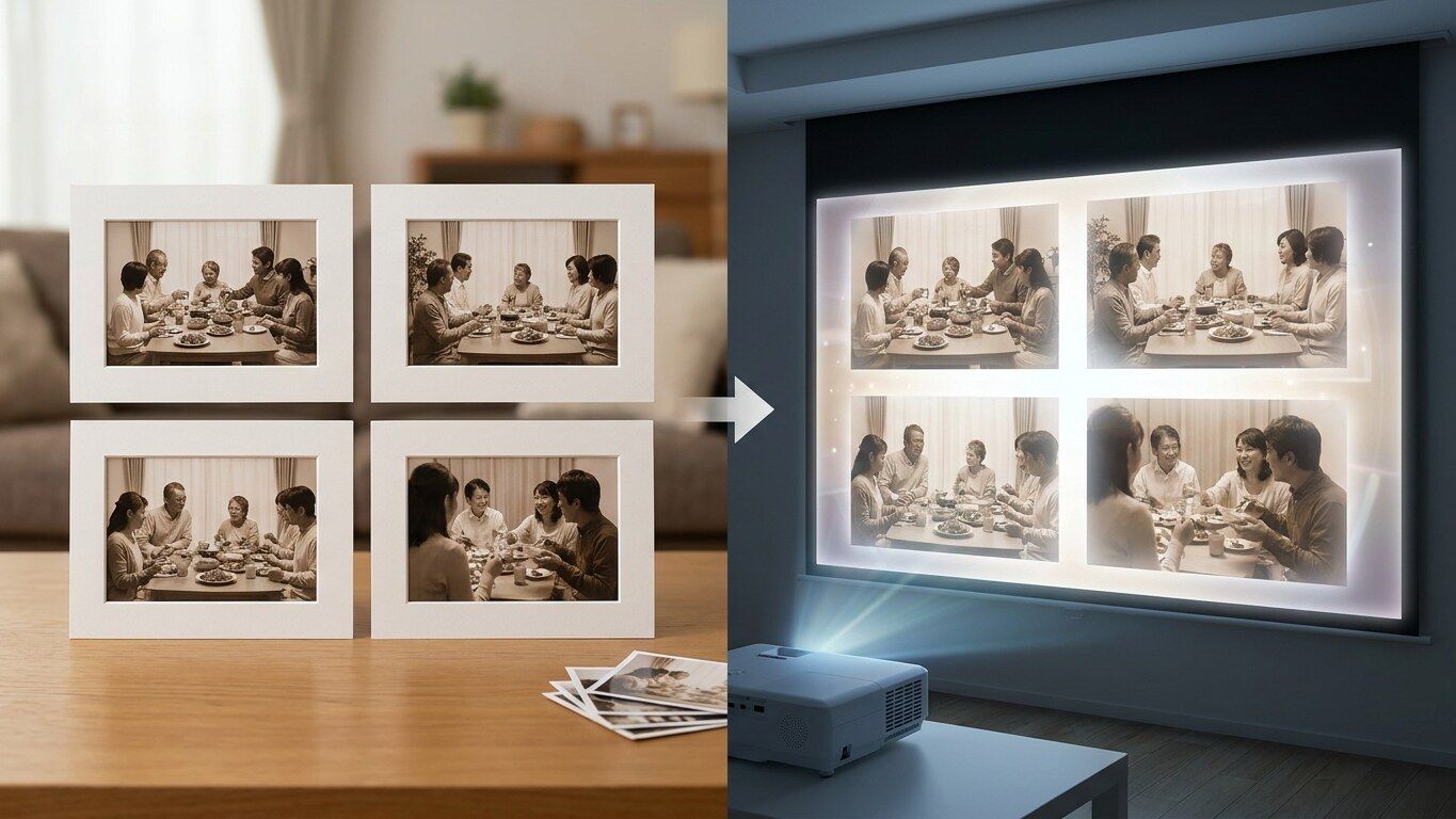 写真を動画風に見せるスライドショーのイメージ