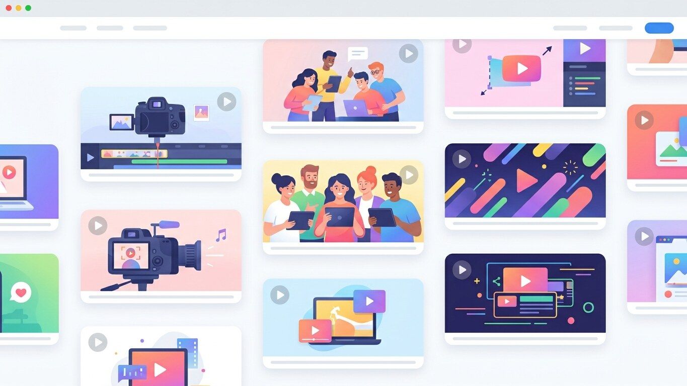 動画や画像の一覧に複数のサムネイルが並ぶイメージ