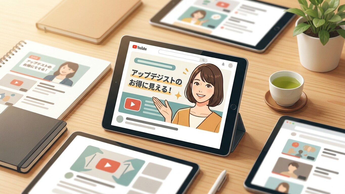 文字と人物が整理されたYouTubeサムネイルのイメージ
