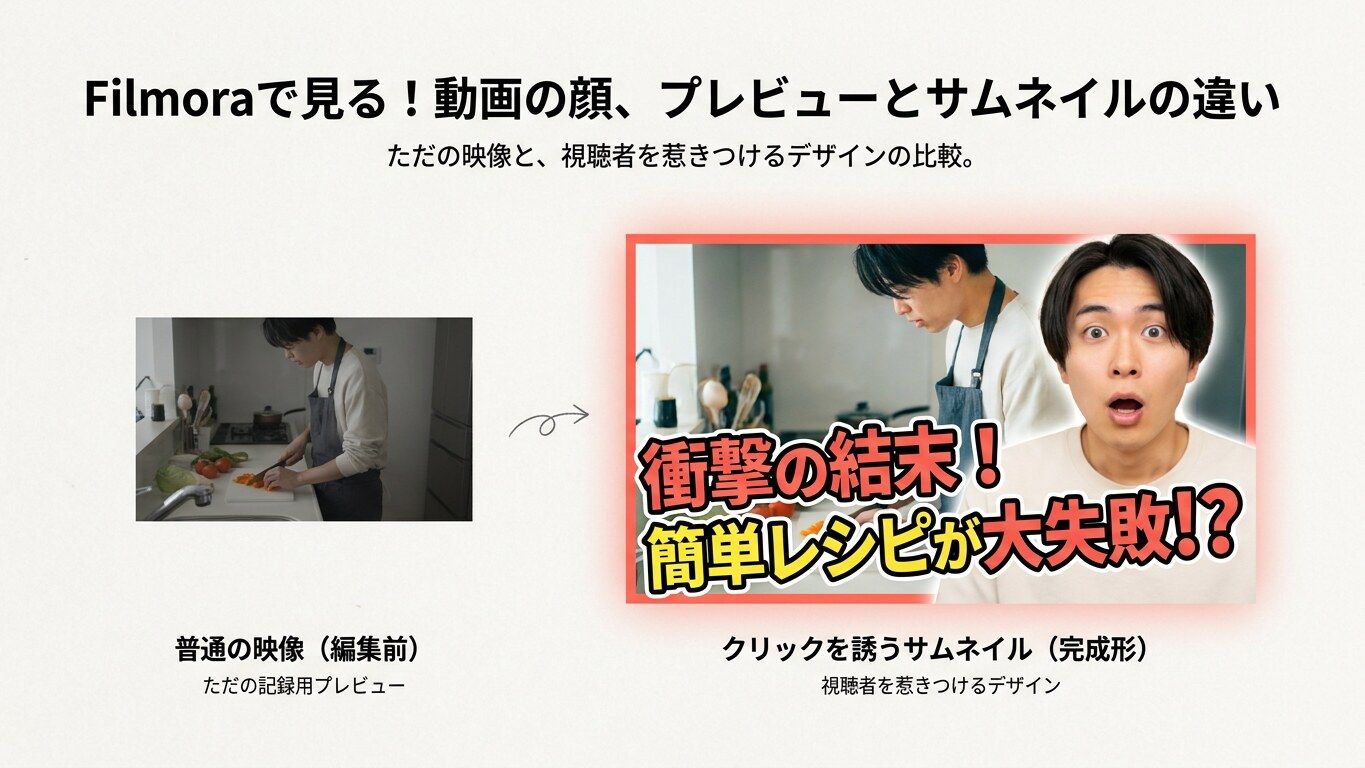 普通の縮小画像とYouTubeサムネイルを比較するイメージ