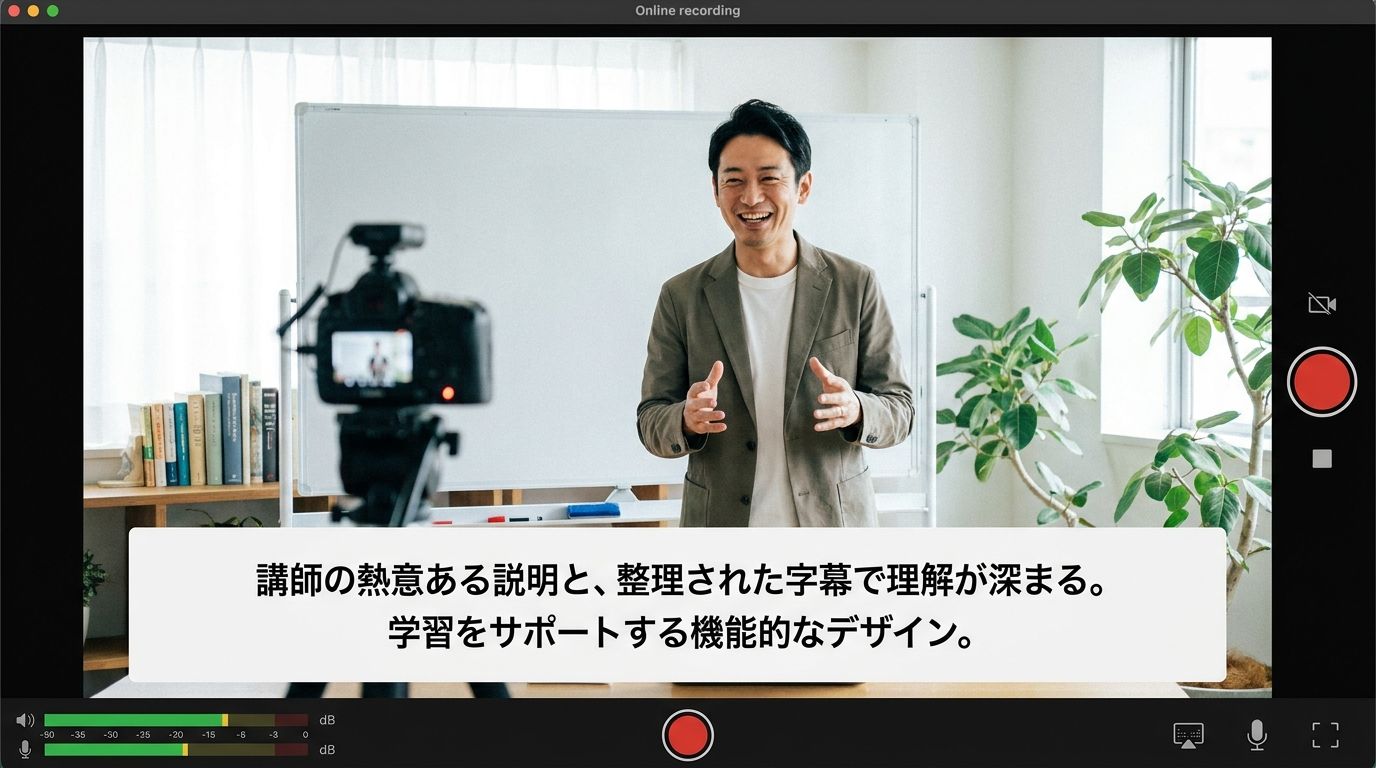 講義動画に見やすい字幕を付けているイメージ