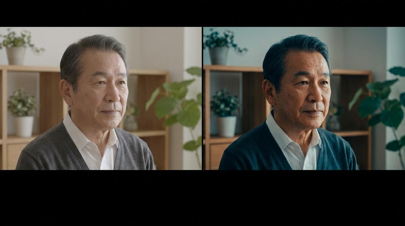 色補正とカラーグレーディングの違いを比較できる映像イメージ