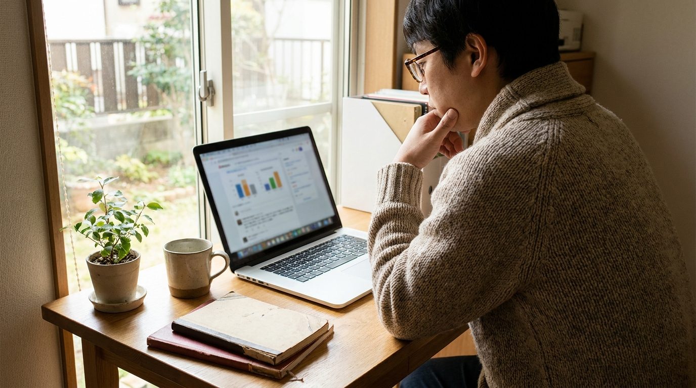 反応やデータを見ながら改善を考えるクリエイターのイメージ
