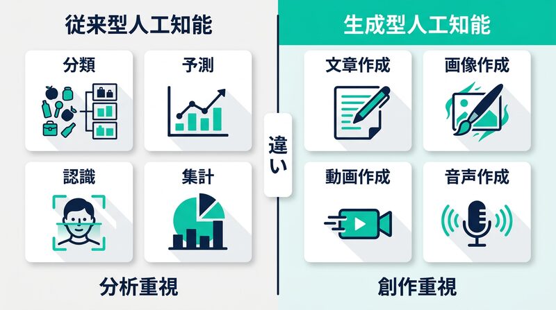 生成AIと従来のAIの違いを図解
