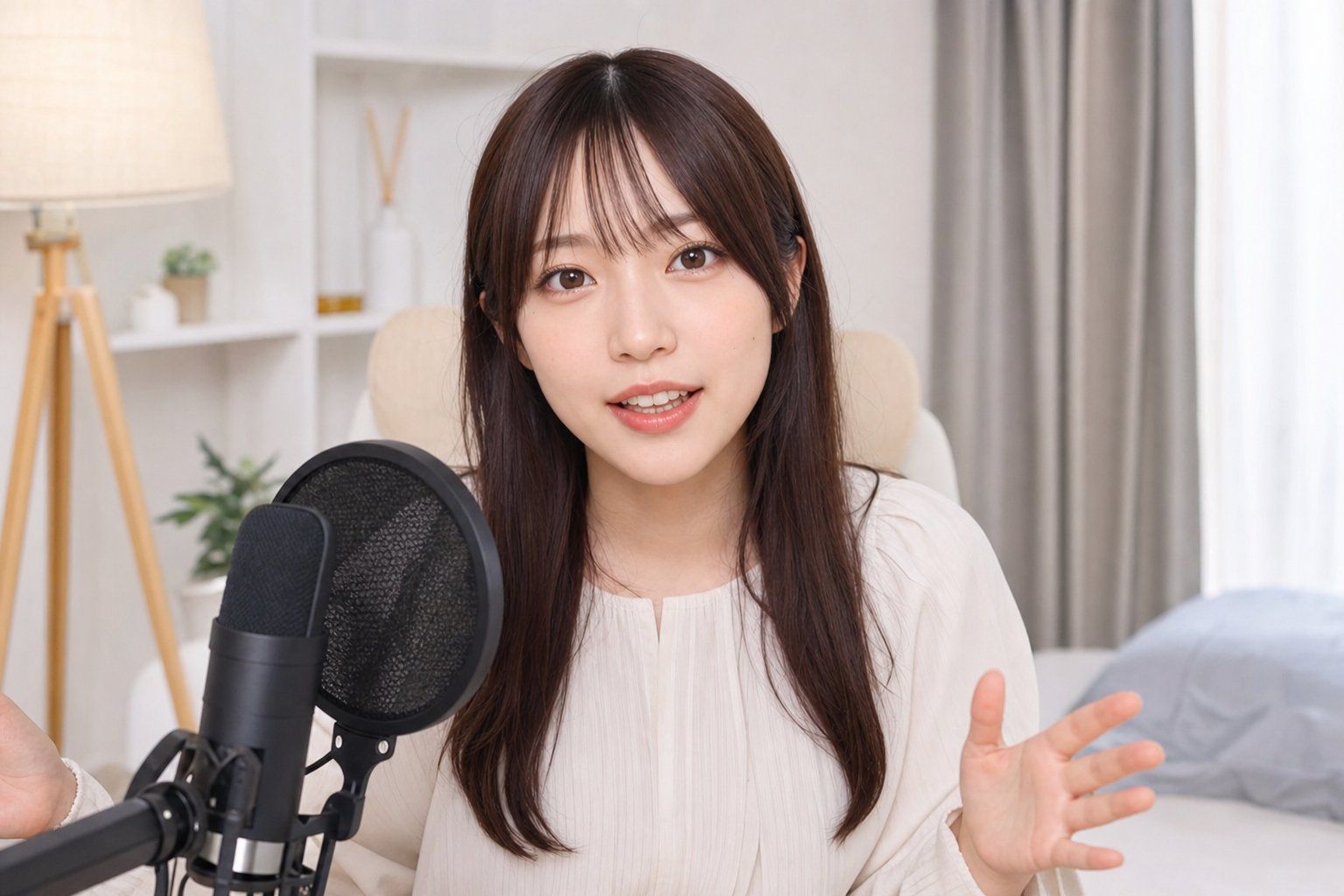 日本人配信者がカメラに向かってライブ配信しているイメージ