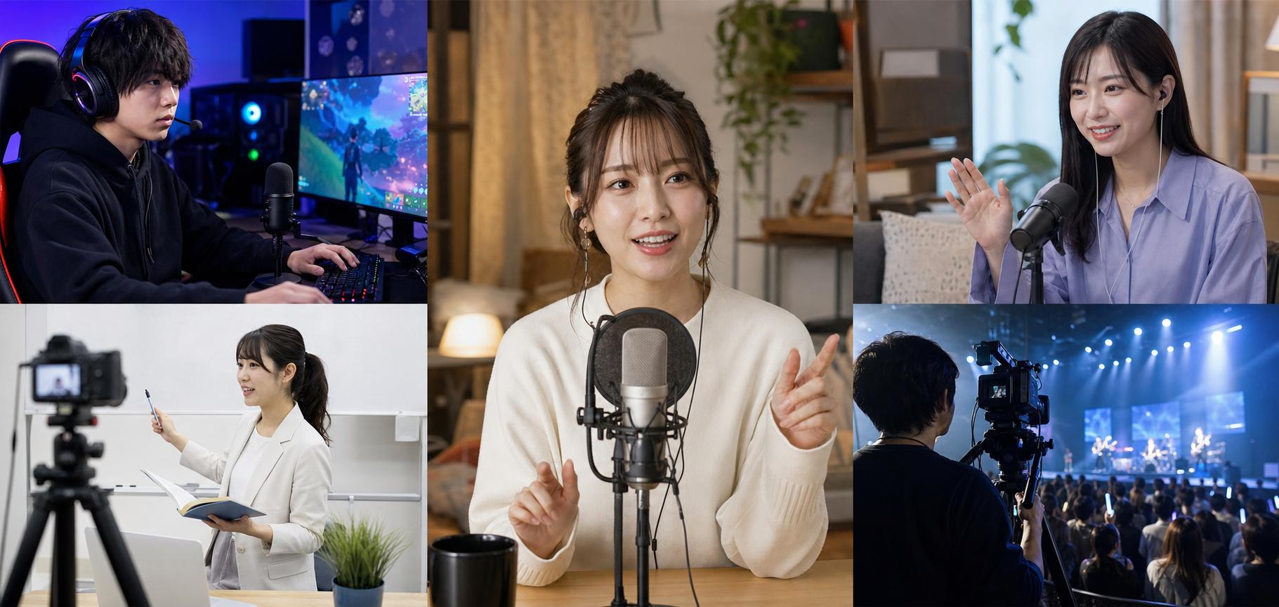 ゲーム配信や講座配信などライブ配信の種類を比較したイメージ