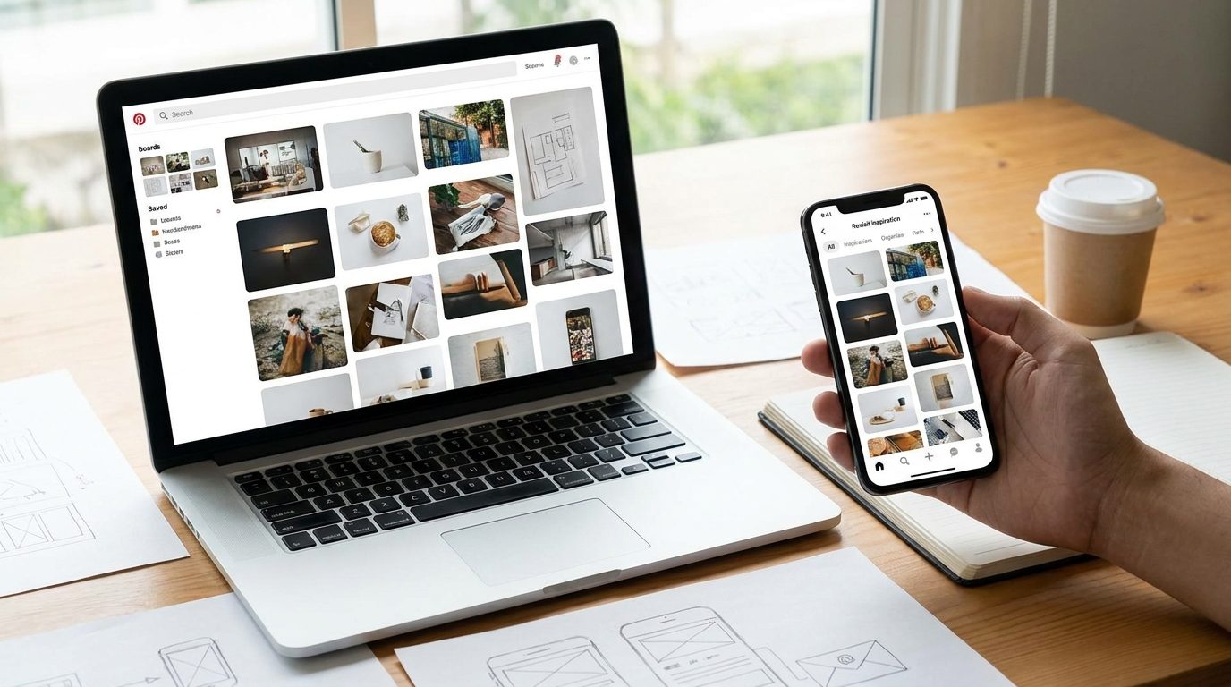 Pinterestの検索・保存・整理フローのイメージ