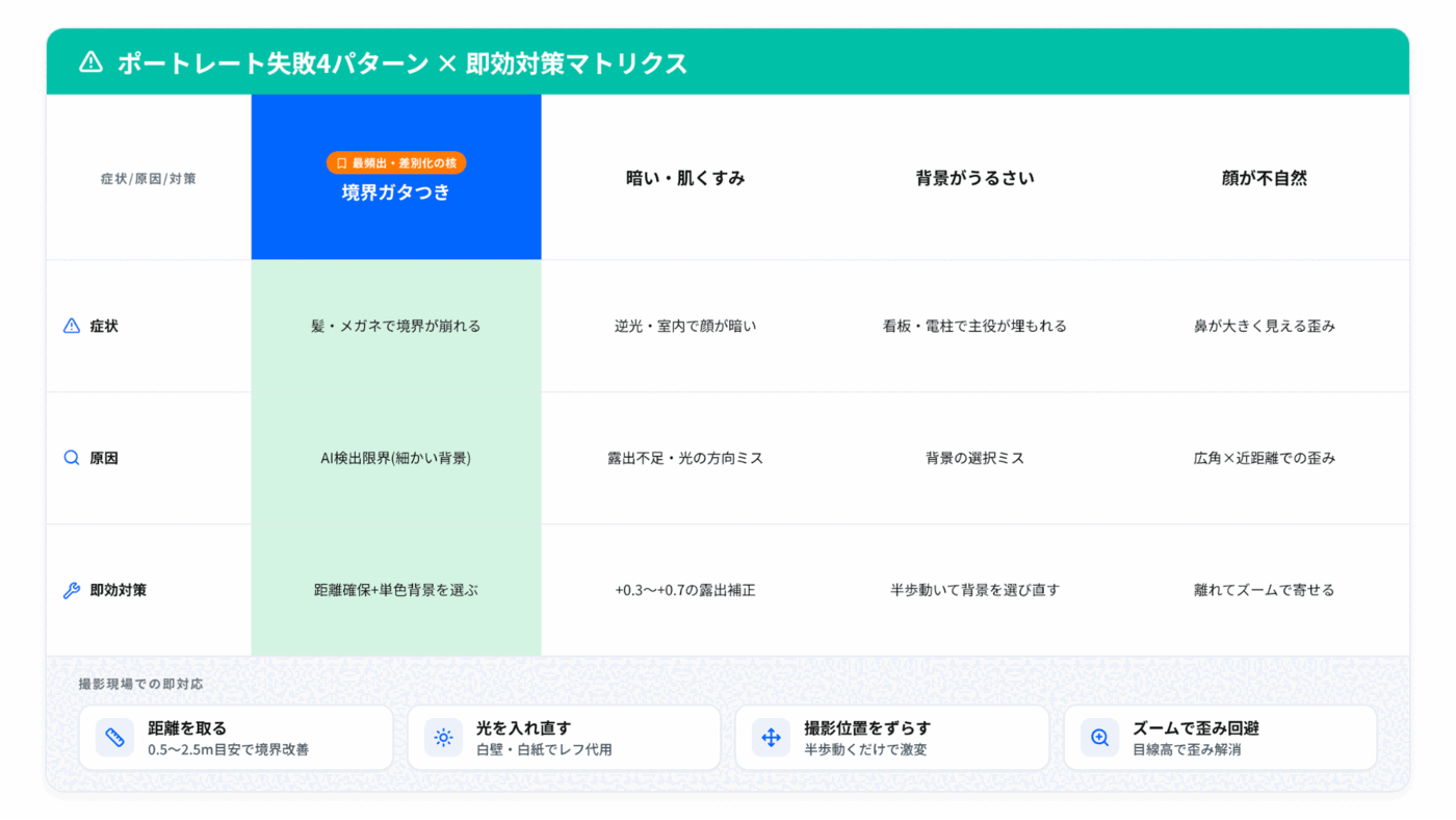 ポートレート撮影でよくある失敗と対策の一覧