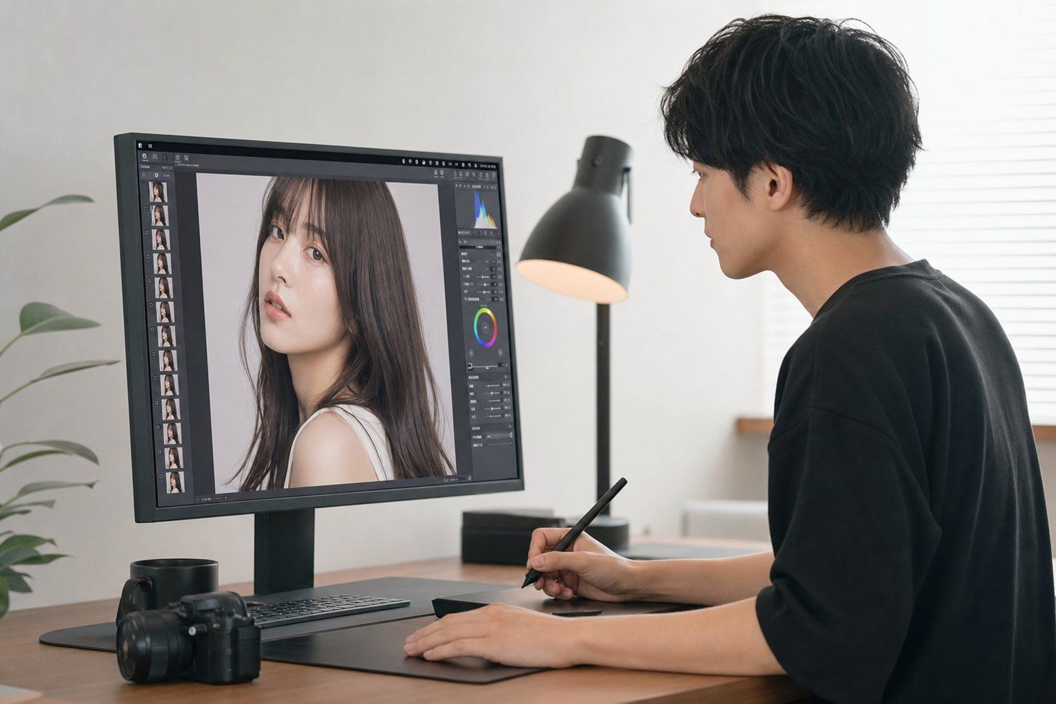 人物素材の色味や肌の見え方を自然に整えるレタッチ作業のイメージ
