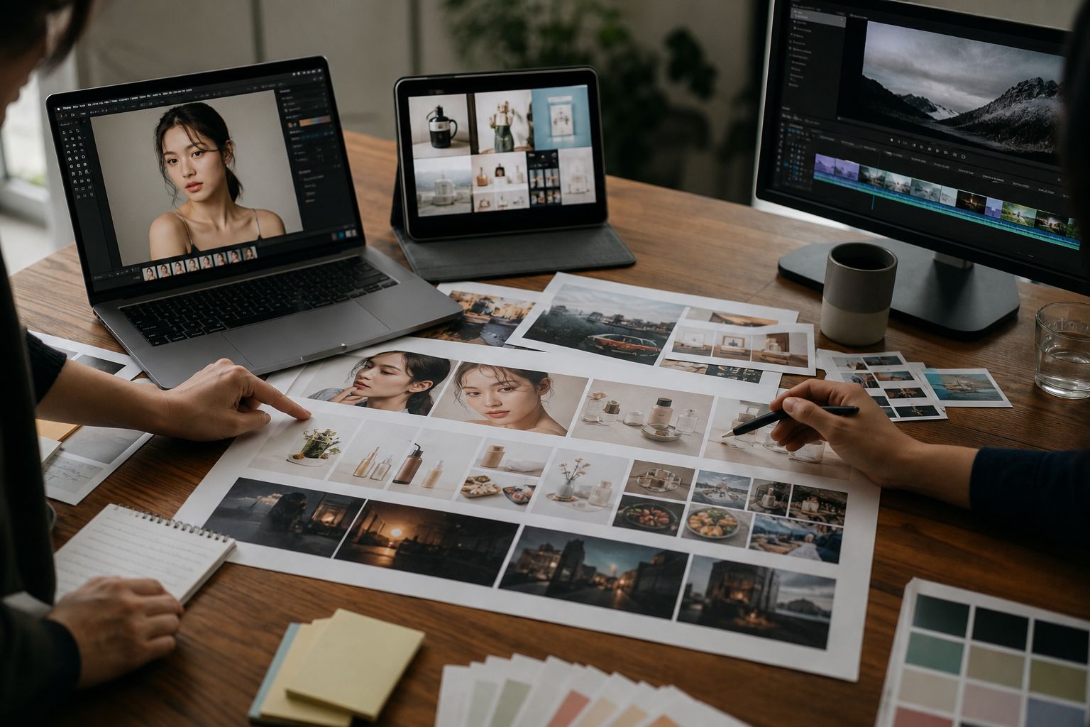 人物写真や商品紹介などレタッチ活用シーンを企画しているイメージ