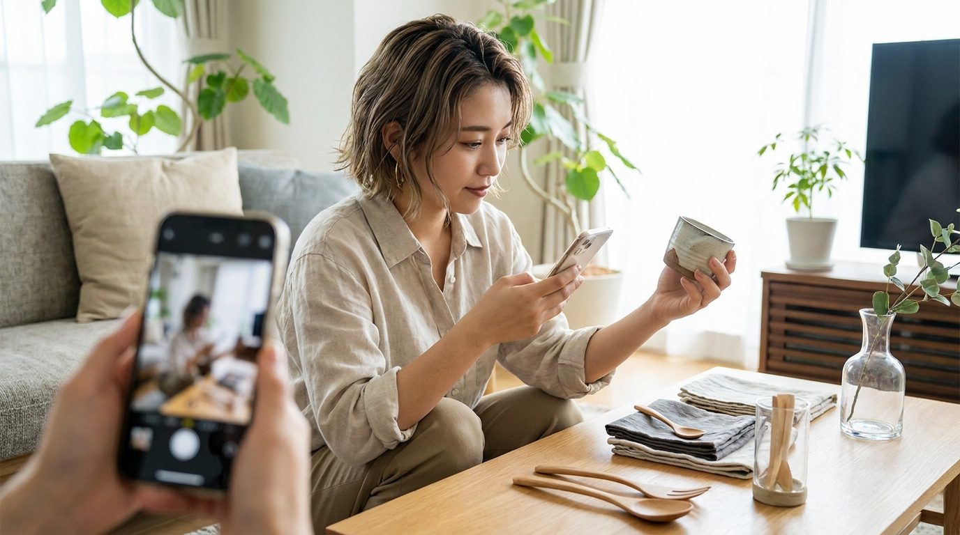 スマートフォンでUGC投稿を作るイメージ