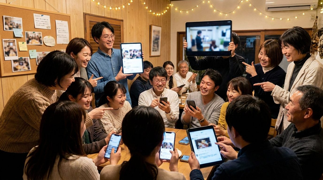 コミュニティで体験が共有されるイメージ