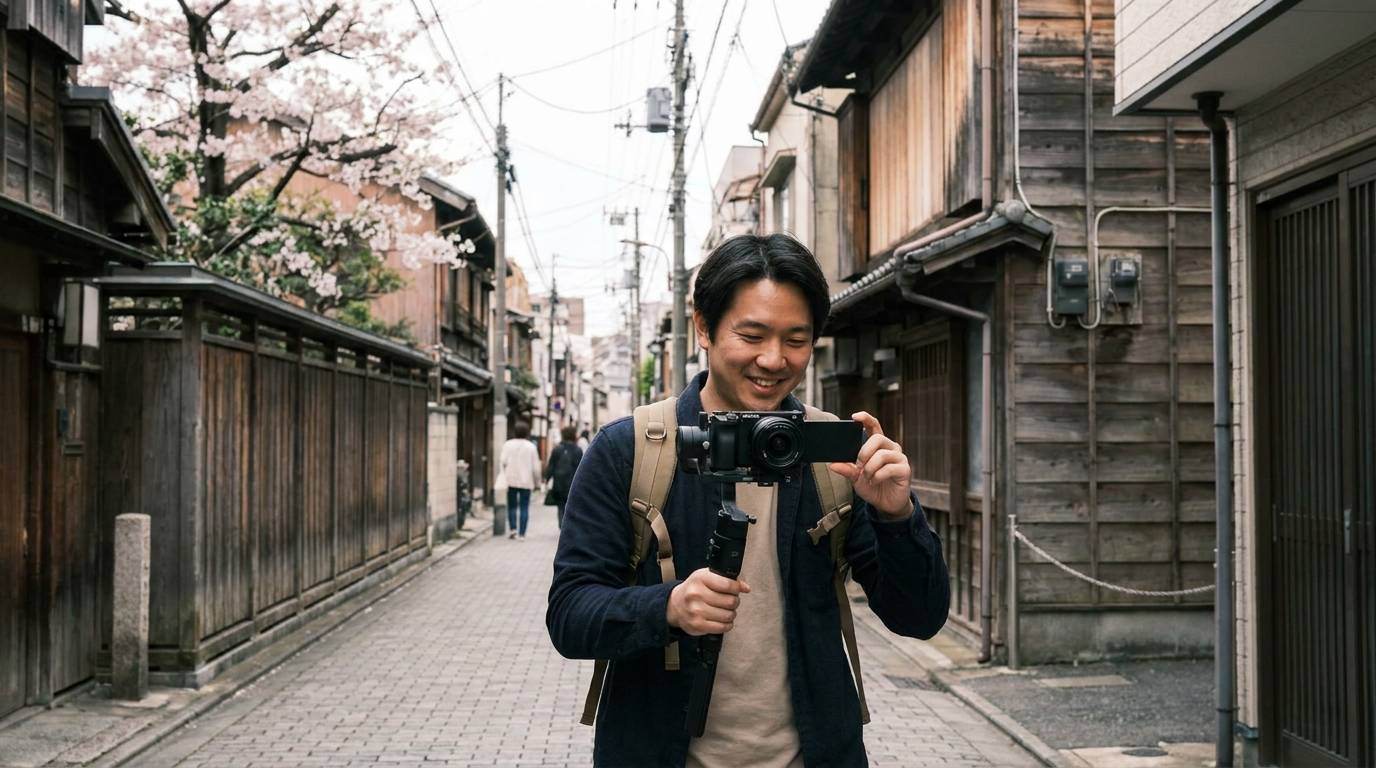 旅行先で風景を記録するトラベルvlogのイメージ