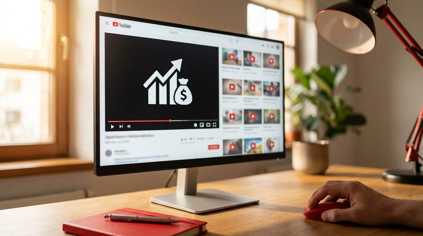 広告収益をイメージした動画再生と広告表示のビジュアル