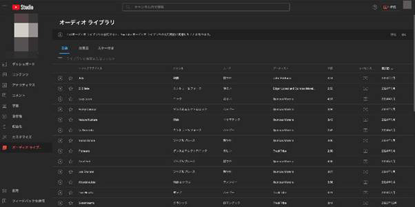 YouTube Studio オーディオライブラリ